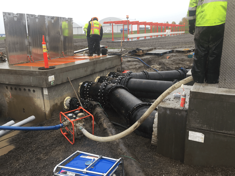 connected-vaults-and-wet-well-via-large-piping Powerful Triplex Stormwater Pump Station with Vaults