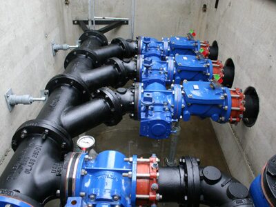 triplex-valve-vault-1 triplex valve vault in a Romtec Utilities lift station