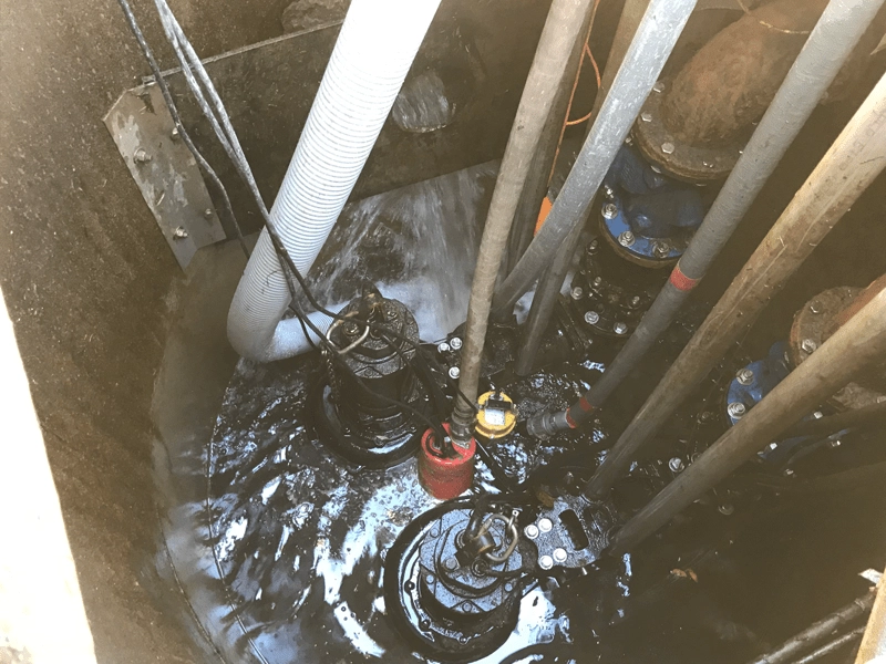 pump-station-interior-during-start-up-with-pressure-transducer-level-sensor