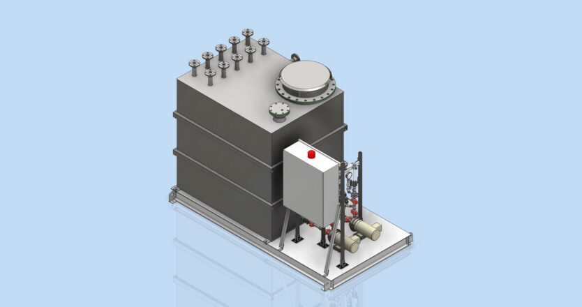 A rendering of a custom condensate skid pump by Romtec Utilities