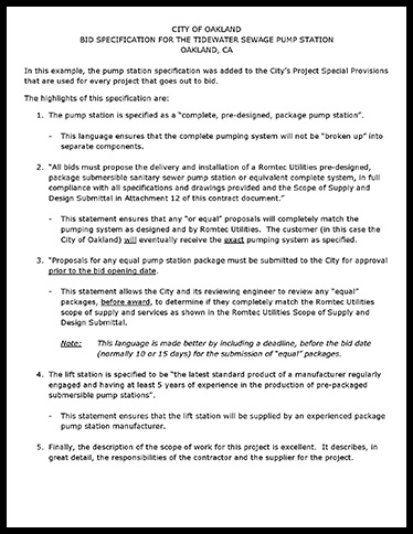 Example Specification Document form Romtec Utilities