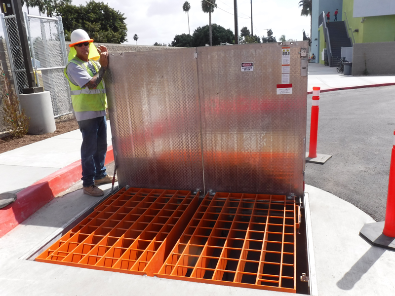 Orange Safety Grate on Large Wet Well