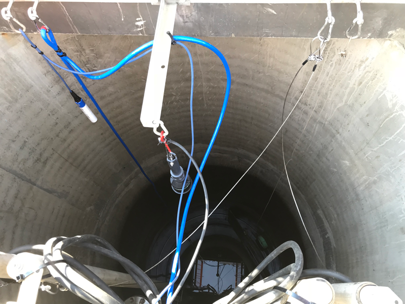 Inside of Concrete Wet Well with Conductive Probe Level Sensor