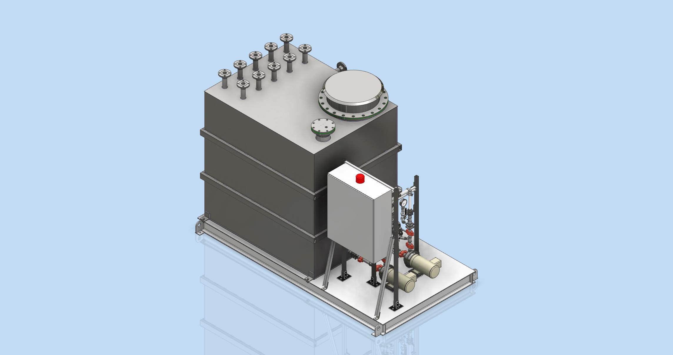 A rendering of a custom condensate skid pump by Romtec Utilities