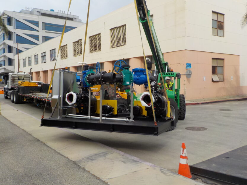 A Romtec Utilities pump skid gets installed at Hyperion for Los Angeles, California.