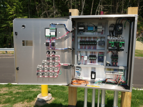 Control panel for a commercial sewer lift station in Massachusetts.