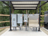 Control panel for a wastewater pump station covered by a two-post shelter in Port Orchard, Washington