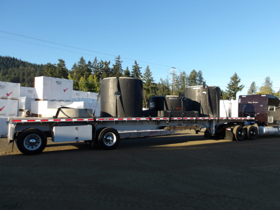 Component for the municipal wastewater lift station leave the Romtec Utilities yard.
