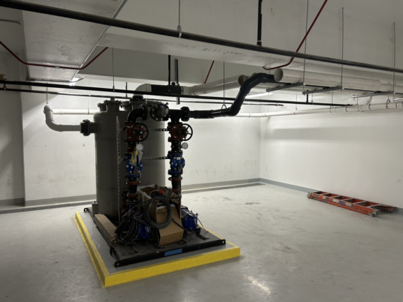 A sanitary wastewater pump skid designed, manufactured, and supplied by Romtec Utilities for TSMC in Phoenix, Arizona