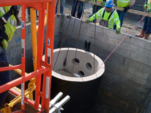Installation of the wastewater lift station by Romtec Utilities at the Heartwell Renewables site in Hastings, Nebraska.