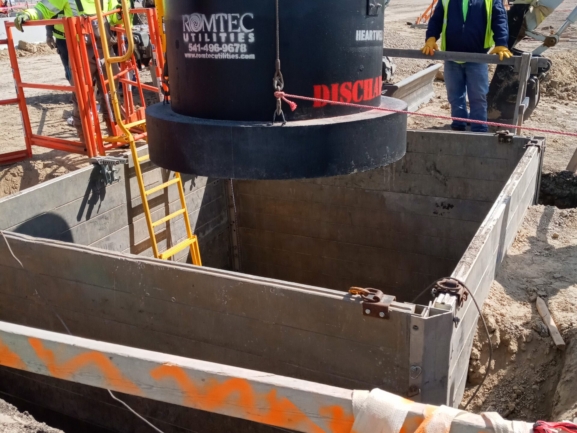 Installation of the wastewater lift station by Romtec Utilities at the Heartwell Renewables site in Hastings, Nebraska.