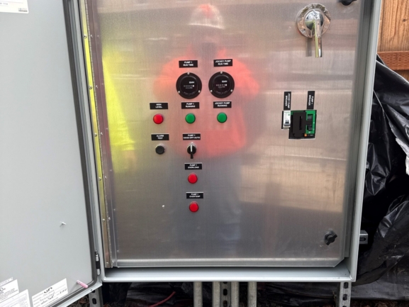 A Romtec Utilities control panel for a development stormwater pump station in Gresham, Oregon